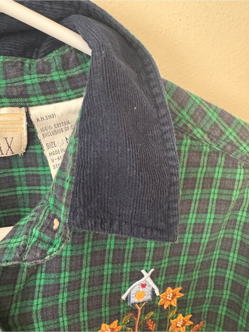 Vintage Fall Gingham Button Down Corduroy Halloween Mushroom Cottagecore - Picture 2 of 8